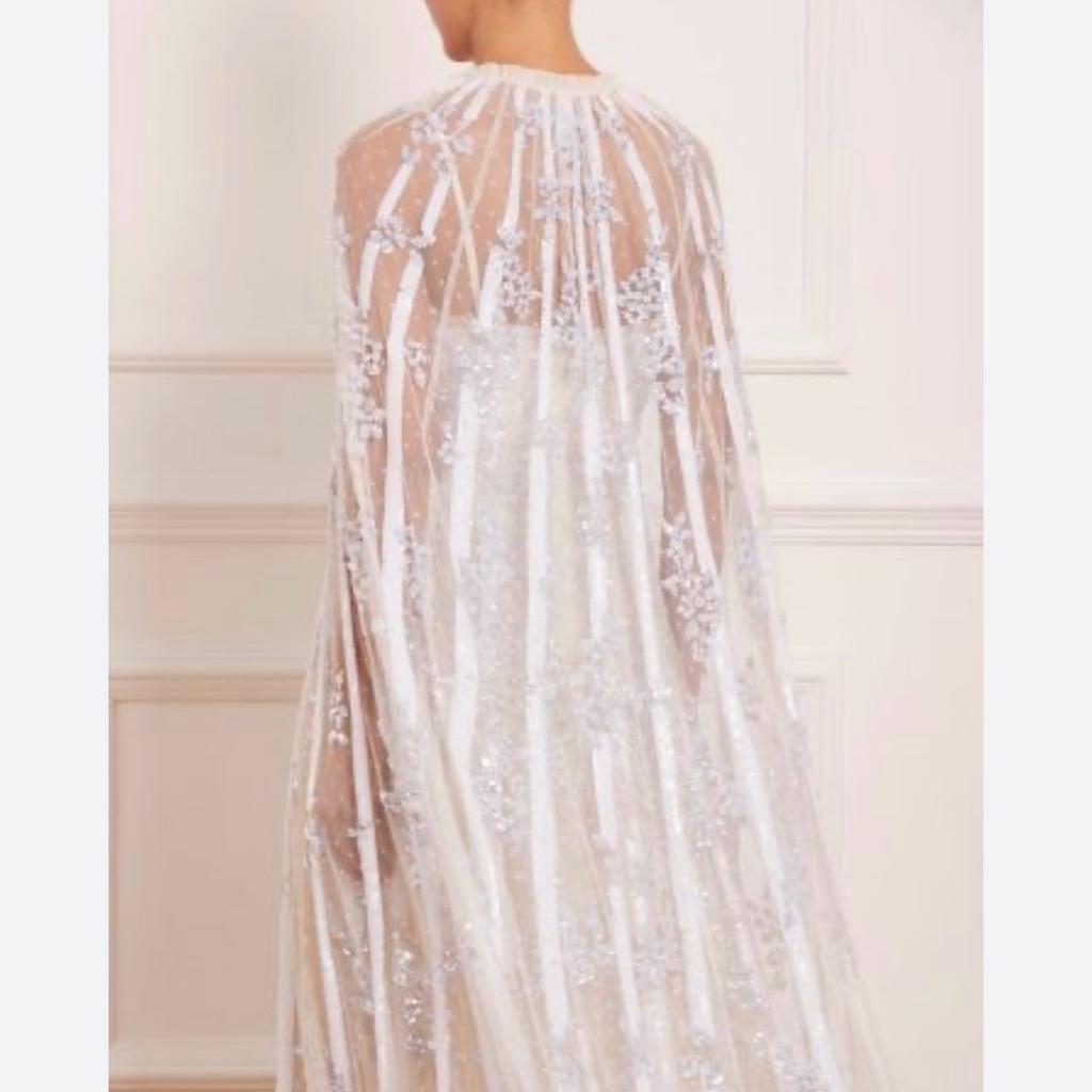 Needle & Thread White Sequin Cape-Statement Piece At A Discounted Price